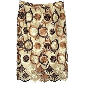 Vintage Handmade Embroidered Floral Skirt XS 26" Midi 60s Mod Twee Rockabilly